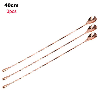HILIFE 30/40cm Stainless Steel Stir Bar Spoon Mixing Ounces Cocktail Spoon Spiral Pattern Bartender Tools Teadrop Spoon Bar Tool