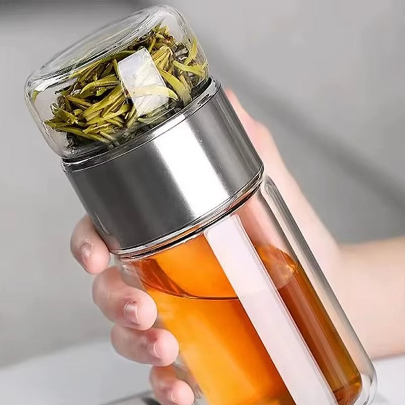 Tea Water Bottle High Borosilicate Glass Double Layer Tea Water Cup Infuser Tumbler Drinkware Water Bottle With Tea Filter 420ML