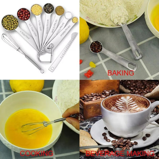 6/7/9pcs Multipurpose Food-grade Stainless Steel Measuring Spoon Coffee Powder Spice Measure Scoop Kitchen Baking Tools