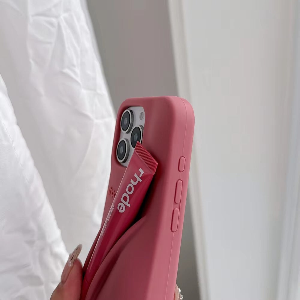 RHODE Soft Silicone Case For iPhone 16 15 14 Plus 13 12 11 Pro Max 17 Lipstick Portable Lip Gloss Holder INS Hot Cover With Box