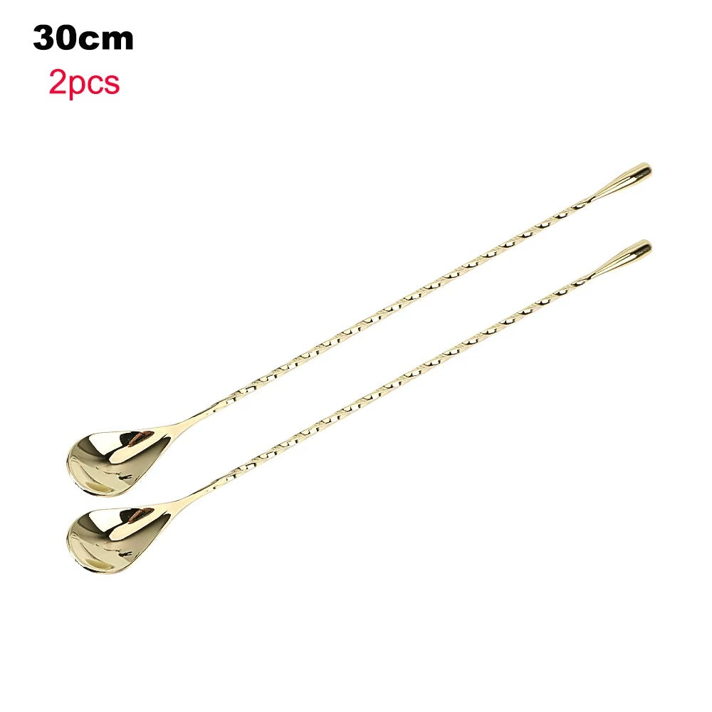 HILIFE 30/40cm Stainless Steel Stir Bar Spoon Mixing Ounces Cocktail Spoon Spiral Pattern Bartender Tools Teadrop Spoon Bar Tool