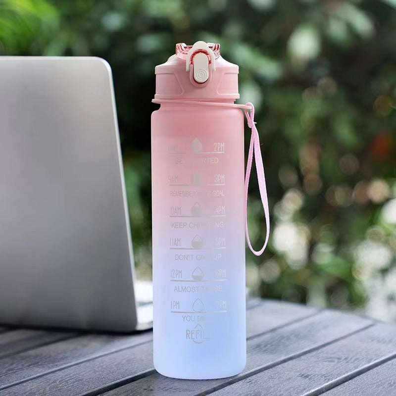 700ml Sports water Bottle High Temperature Resistant Graduated Straw Cup Rainbow Frosted Progressive Color Water Cup Plastic Cup