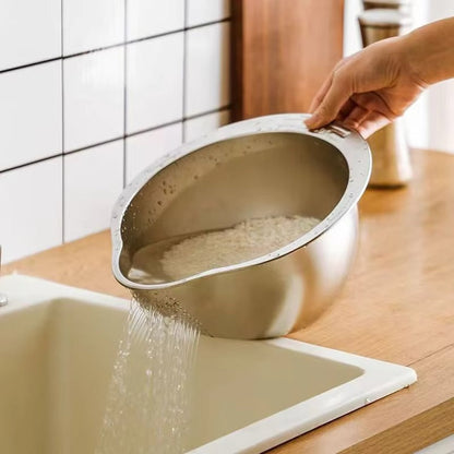 304 Stainless Steel Rice Washer Strainer Bowl Kitchen Washing Rice Sieve Kitchen Washing Fruit and Vegetable Strainer Colander