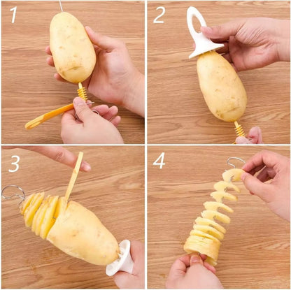 Spiralizer Chips Maker with 4 Stainless Steel Sticks Tornado Spiral Screw Chips Potato Cutter Manual Twisted Potato Slicer
