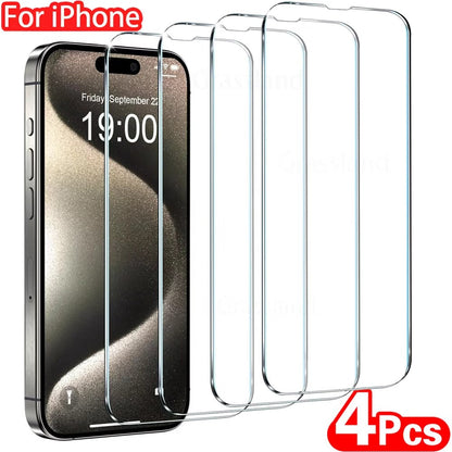 4Pcs Tempered Glass For iPhone 16 15 14 13 12 11 Pro Max Screen Protector For iPhone 7 8 Plus X XS Max XR Protective Glass Film