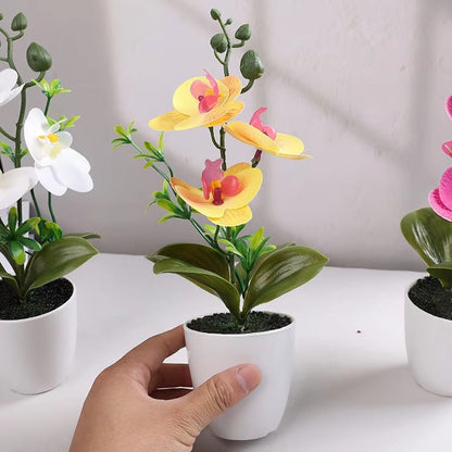 Butterfly Orchid Bonsai Potted Fake Plants for Home Garden Room Decoration Office Table Artificial Silk Flower Ornaments