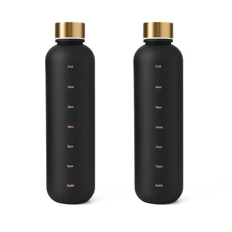 1L Bottle With Time Marker 32 OZ Motivational Reusable Fitness Sports Outdoors Travel Leakproof BPA Free Frosted Plastic