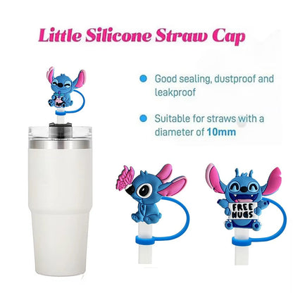 1-8Pcs MINISO Disney Stitch Straw Cover Cap Cartoon Drink Straw Plug Reusable Dustproof Splash Proof Drinking Cup Straw Cap Gift