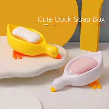 1Pc White Duck-Shaped Soap Rack, Plastic Material, Suitable for Kitchen and Bathroom Countertop Storage Box, Non-Slip Drain Soap Dish Container Bathroom Accessories