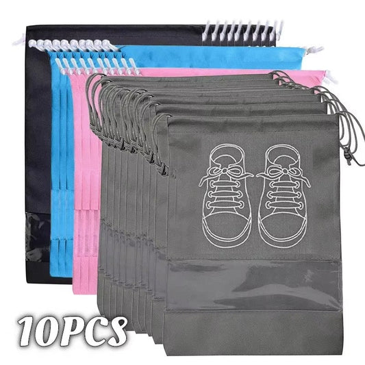 5pcs/set Shoe Storage Bag With Thickened Non-woven Fabric Strap Mouth Large Capacity Travel Waterproof Shoe Bag Moistureproof