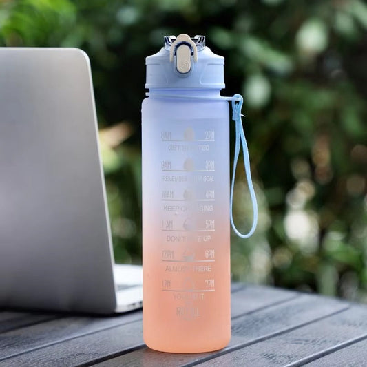 700ml Sports water Bottle High Temperature Resistant Graduated Straw Cup Rainbow Frosted Progressive Color Water Cup Plastic Cup