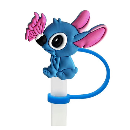 1-8Pcs MINISO Disney Stitch Straw Cover Cap Cartoon Drink Straw Plug Reusable Dustproof Splash Proof Drinking Cup Straw Cap Gift