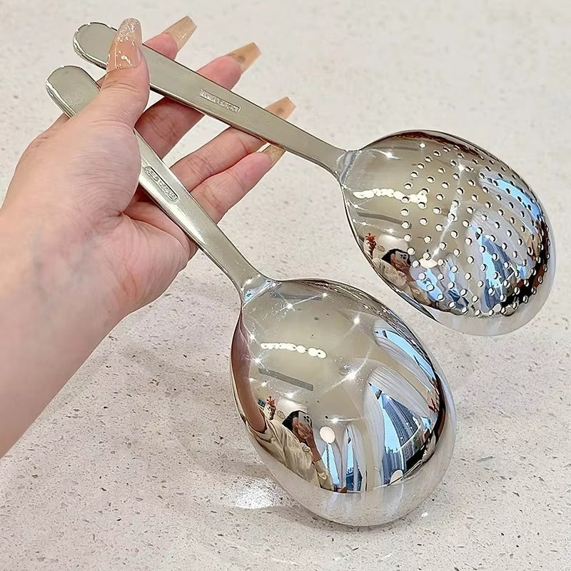 1Pc Stainless Steel Ladles For Serving Soup Rice Serving Spoon Drain Hole Heat Insulated Handle Kitchen Utensils For Daily Use