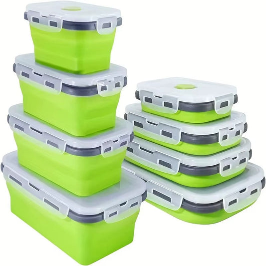 14pcs Collapsible Silicone Food Storage Container Stackable Space Saving Lunch Box Microwaveable Foldable Kitchen Accessories
