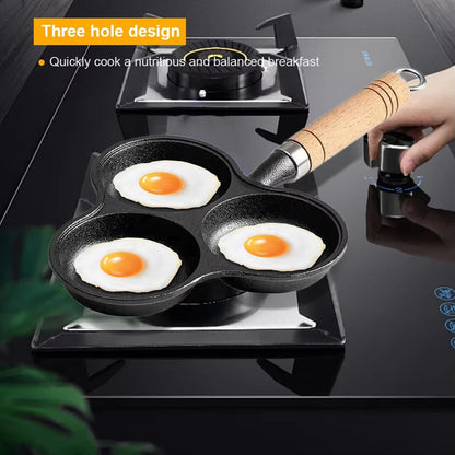 3-Cup Cast Iron Egg Frying Pan Non Stick Pancake Pan with Handle