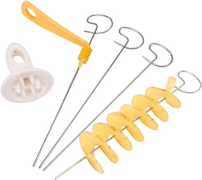 Spiralizer Chips Maker with 4 Stainless Steel Sticks Tornado Spiral Screw Chips Potato Cutter Manual Twisted Potato Slicer