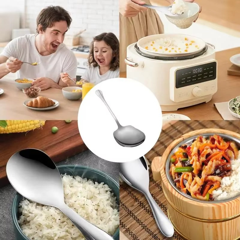 Stainless Steel Large Stainless Steel Rice Spoon Ergonomic Metal Serving Spoon Kitchen Flatware Salad Serving Utensils For Pasta