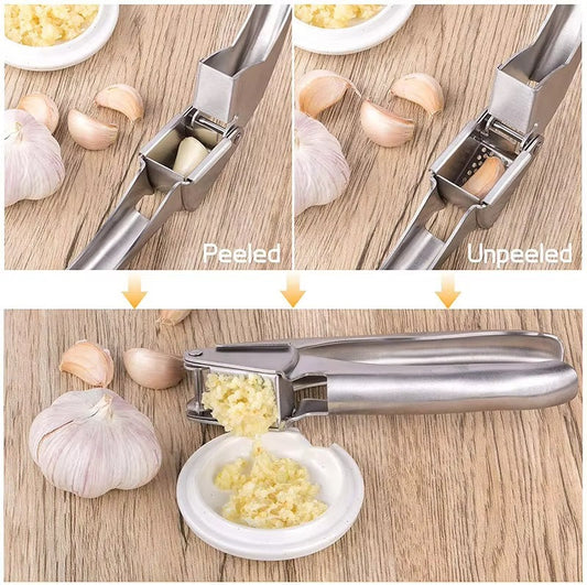 Professional Garlic Press Stainless Steel, Rust-proof Garlic Crusher Mincer, Easy Squeeze & Clean Garlic Peeler
