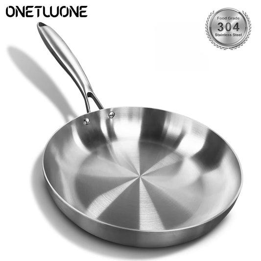 304 Stainless Steel Frying Pan, NonStick Pan Fried Steak Pot Uncoated Cookware