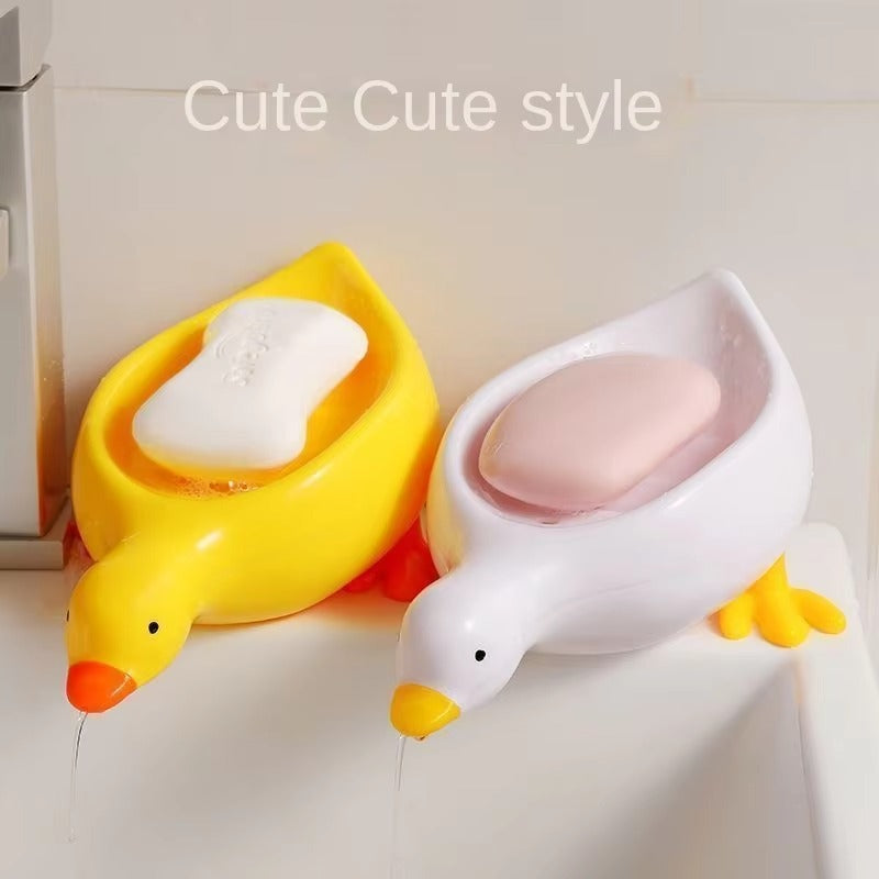 1Pc White Duck-Shaped Soap Rack, Plastic Material, Suitable for Kitchen and Bathroom Countertop Storage Box, Non-Slip Drain Soap Dish Container Bathroom Accessories