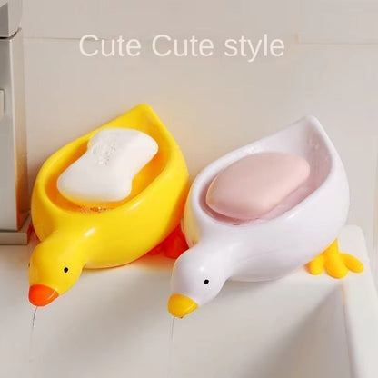 1Pc White Duck-Shaped Soap Rack, Plastic Material, Suitable for Kitchen and Bathroom Countertop Storage Box, Non-Slip Drain Soap Dish Container Bathroom Accessories