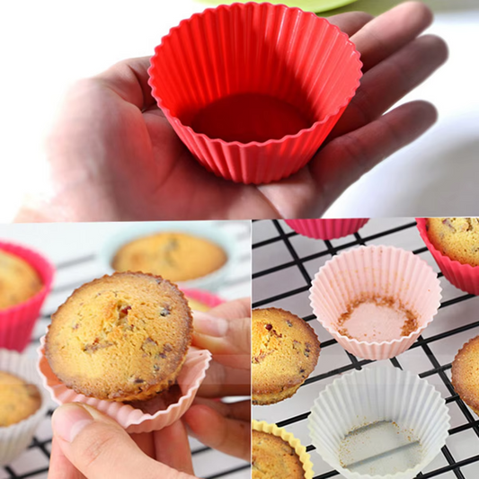 12Pcs Circular High-temperature Resistant Silicone Small Cake Cup Mold Pudding Jelly Cup Air Fryer Baking Pastry Kitchen Mold
