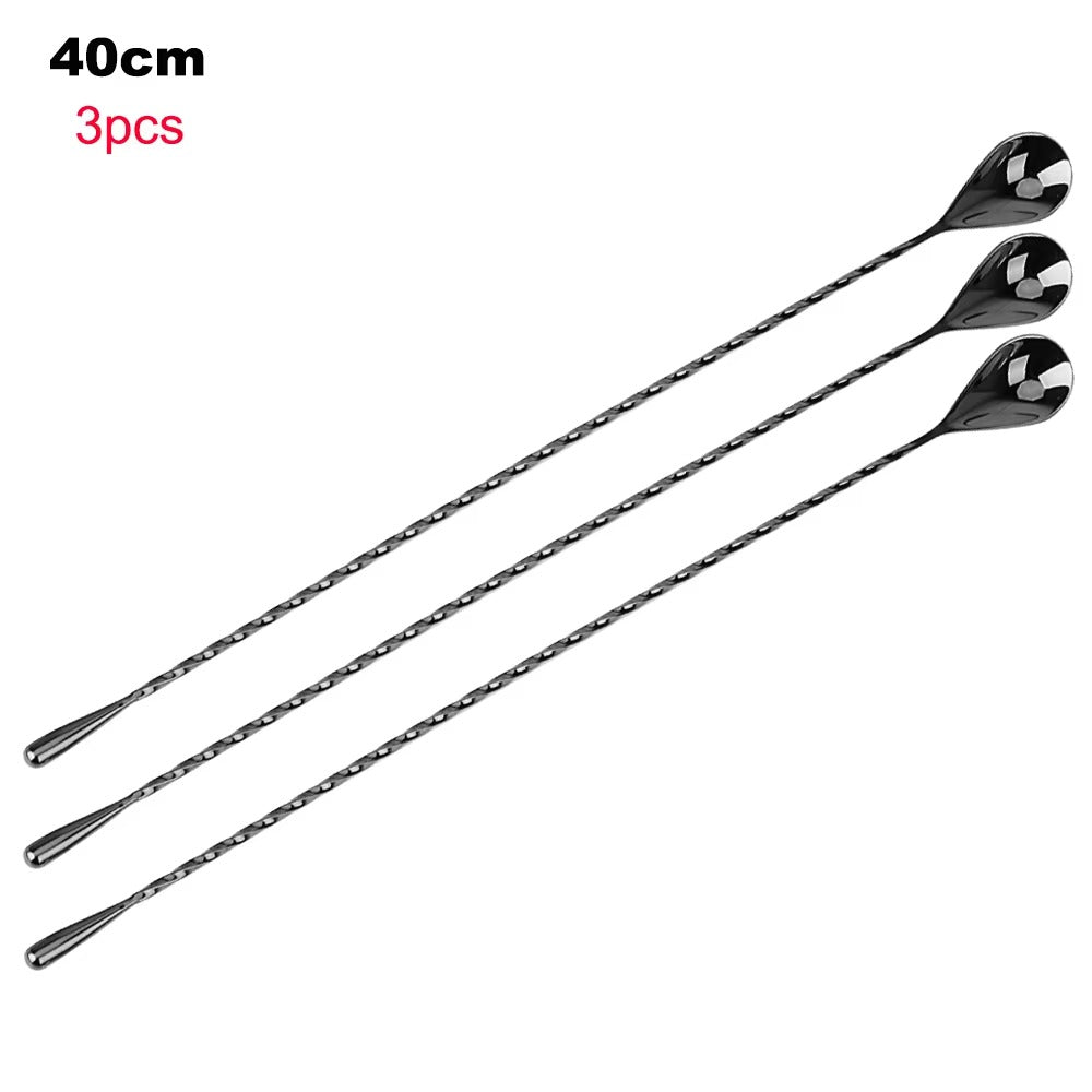 HILIFE 30/40cm Stainless Steel Stir Bar Spoon Mixing Ounces Cocktail Spoon Spiral Pattern Bartender Tools Teadrop Spoon Bar Tool