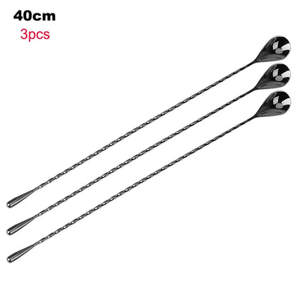 HILIFE 30/40cm Stainless Steel Stir Bar Spoon Mixing Ounces Cocktail Spoon Spiral Pattern Bartender Tools Teadrop Spoon Bar Tool
