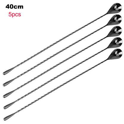 HILIFE 30/40cm Stainless Steel Stir Bar Spoon Mixing Ounces Cocktail Spoon Spiral Pattern Bartender Tools Teadrop Spoon Bar Tool