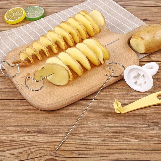 2/4/6 Set Rotate Potato Slicer Stainless Steel And Plastic Spiral Potato Slice Cutter DIY Manual Creative Kitchen Gadgets