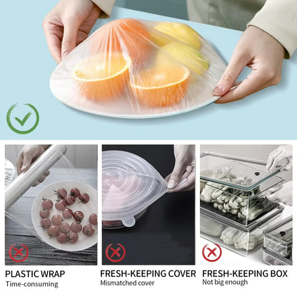 100 Pieces Plastic Wrap, Extra Thick Disposable Plastic Wrap - Clear, Retractable Plastic Wrap for Leftovers, Fruits and Vegetab