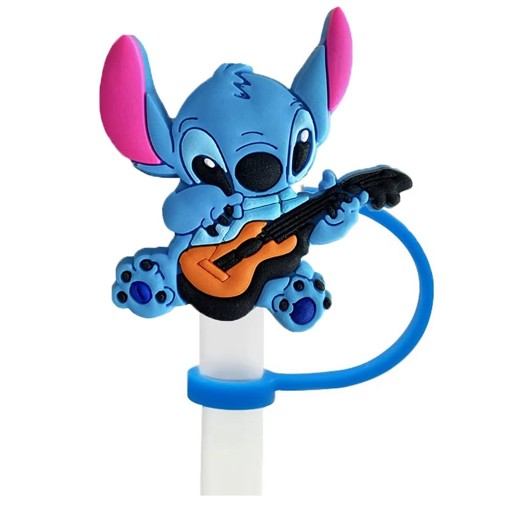 1-8Pcs MINISO Disney Stitch Straw Cover Cap Cartoon Drink Straw Plug Reusable Dustproof Splash Proof Drinking Cup Straw Cap Gift