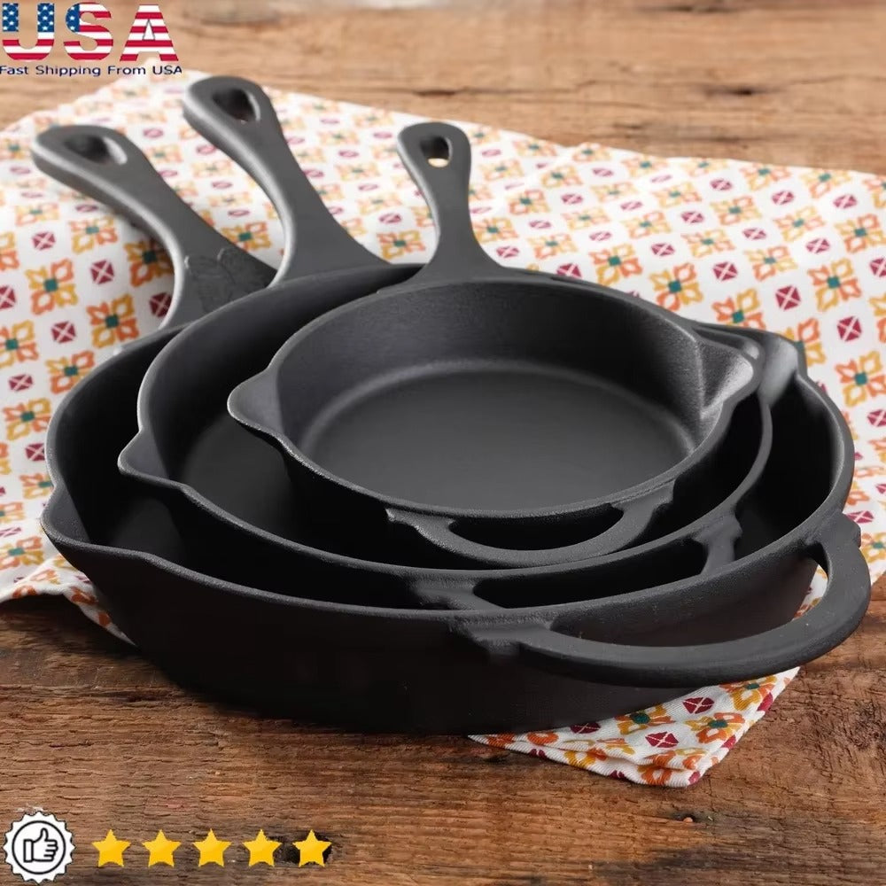 Timeless Beauty Cast Iron Skillet Set 3-Piece Fry Pans