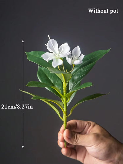 21-40cm Artificial Azaleas Plants Fake Rubber Tree Tropical Palm Leaves Faux Ficus with Flowers Plastic Green Plants for Home
