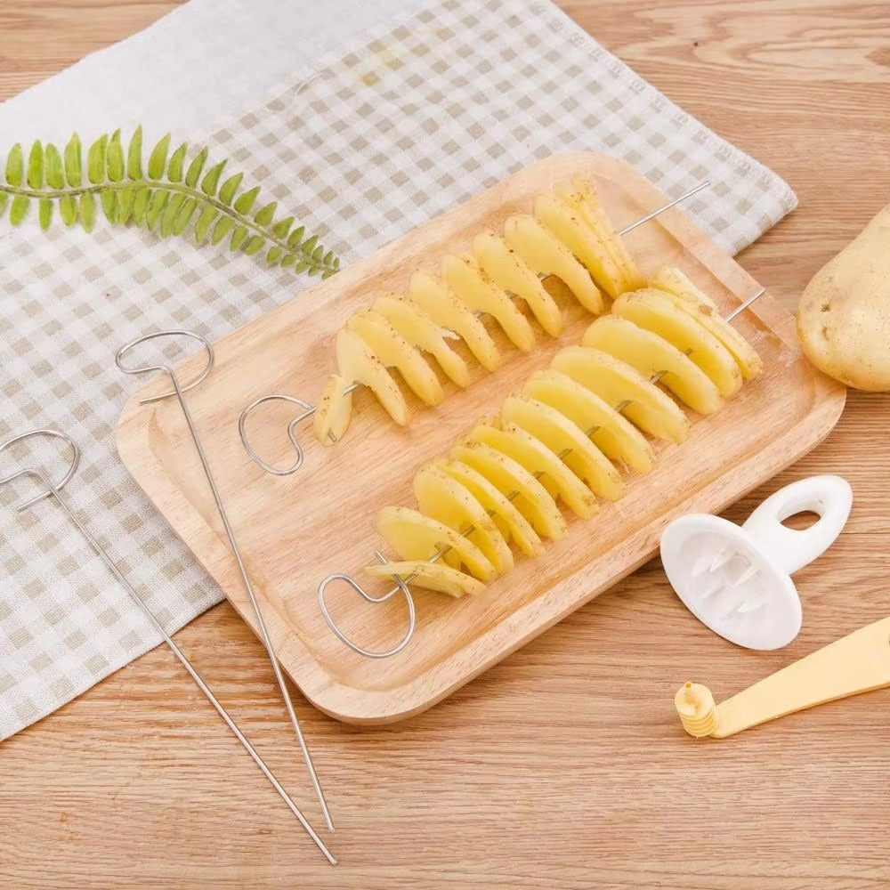 Spiralizer Chips Maker with 4 Stainless Steel Sticks Tornado Spiral Screw Chips Potato Cutter Manual Twisted Potato Slicer
