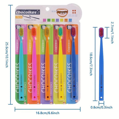 5 Packs of Chocolate Swiss Caring Soft Nylon Bristle Toothbrush Set, Ergonomic Handle, Ideal Choice for Travel and Hotels