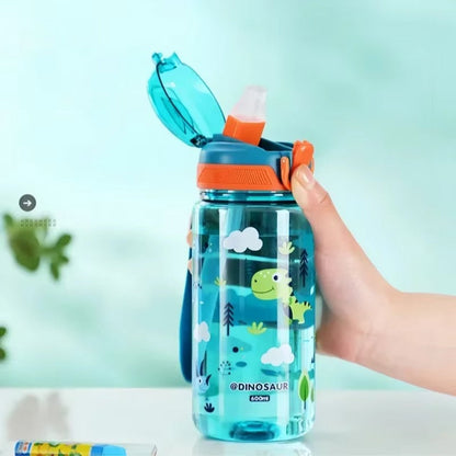 600ml Cute Water Bottle with Silicone Straw Leakproof Dinosaur Rabbit Design