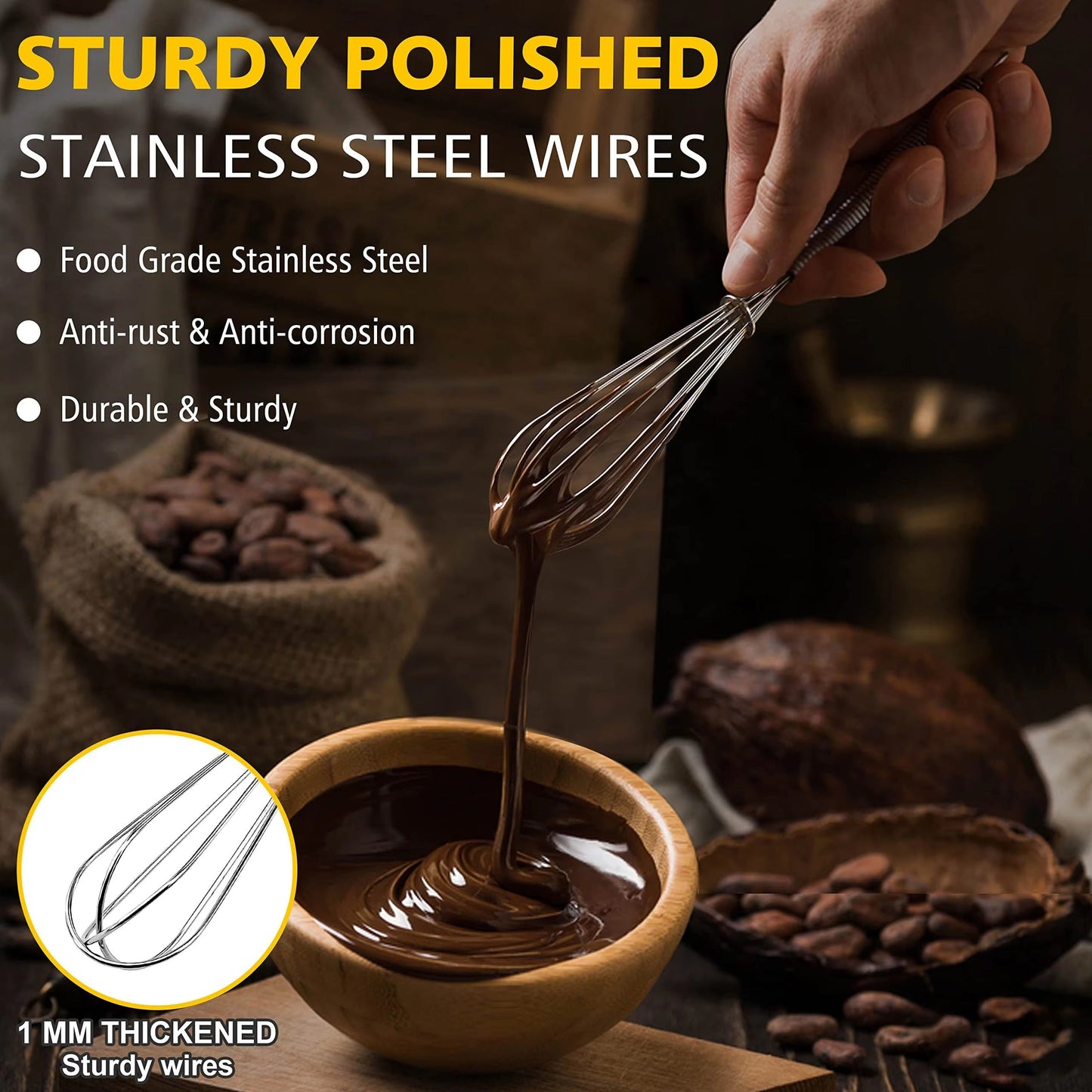 5in 7in 8in Stainless Steel Kitchen Mini Whisk & Egg Beater