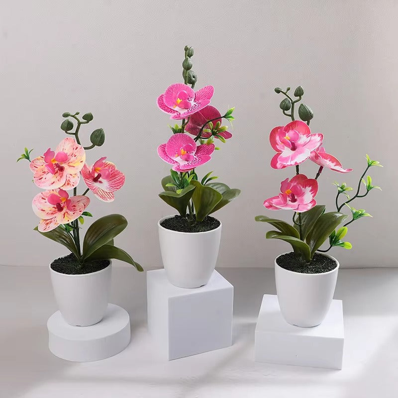 Butterfly Orchid Bonsai Potted Fake Plants for Home Garden Room Decoration Office Table Artificial Silk Flower Ornaments