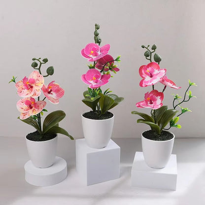 Butterfly Orchid Bonsai Potted Fake Plants for Home Garden Room Decoration Office Table Artificial Silk Flower Ornaments