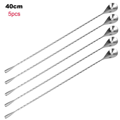 HILIFE 30/40cm Stainless Steel Stir Bar Spoon Mixing Ounces Cocktail Spoon Spiral Pattern Bartender Tools Teadrop Spoon Bar Tool