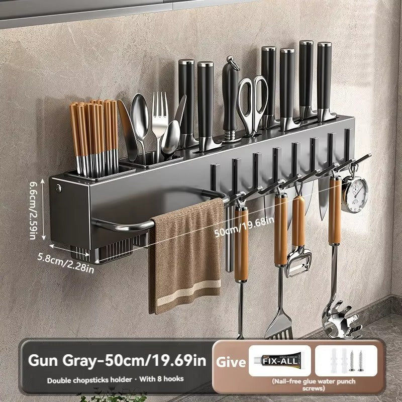 Kitchen Knife Rack Wall Mounted Multifunctional Rack All-in-One Organizer