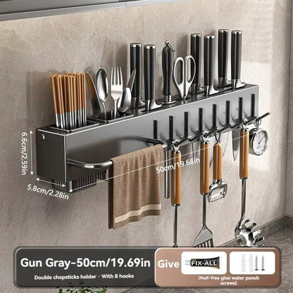 Kitchen Knife Rack Wall Mounted Multifunctional Rack All-in-One Organizer