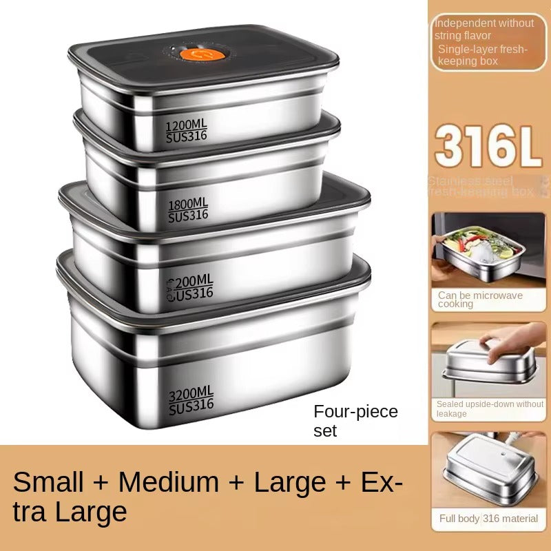 316 Stainless Steel Crisper, Lunch Box, Sealed Leak-proof Bento Box, Refrigerator Freezer Storage Box, Camping Lunch Box