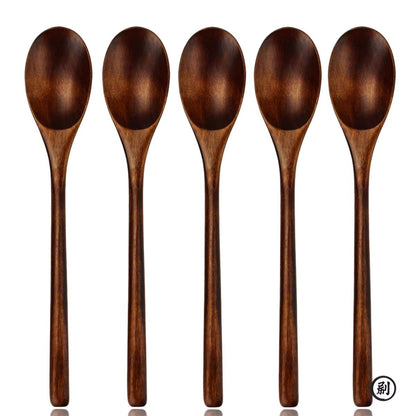 5 Pieces Wooden Spoon Soup Spoon and Fork Tableware Natural Ellipse Ladle Spoon Set Eco Friendly Products Spoons for Cooking