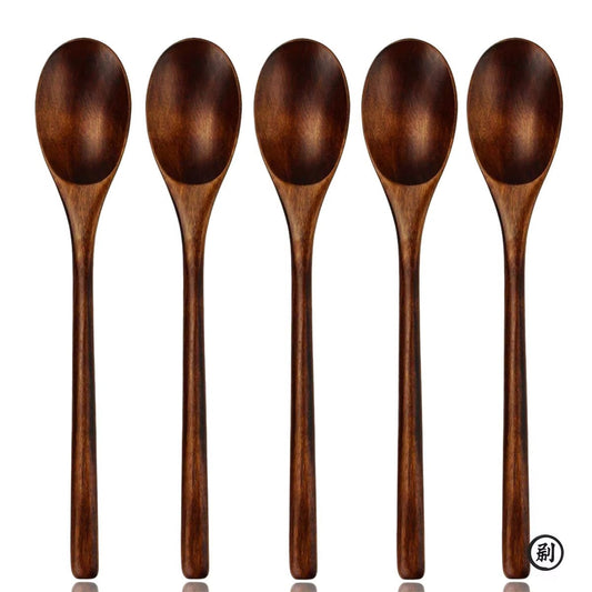 5 Pieces Wooden Spoon Soup Spoon and Fork Tableware Natural Ellipse Ladle Spoon Set Eco Friendly Products Spoons for Cooking