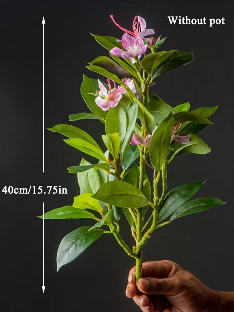 21-40cm Artificial Azaleas Plants Fake Rubber Tree Tropical Palm Leaves Faux Ficus with Flowers Plastic Green Plants for Home
