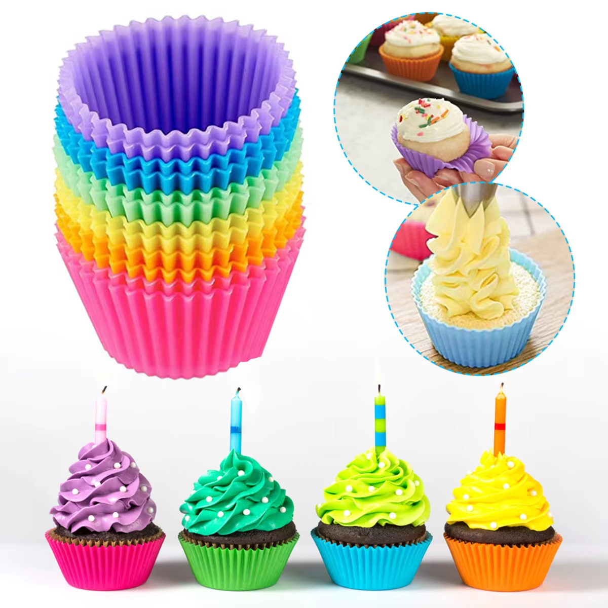 12Pcs Circular High-temperature Resistant Silicone Small Cake Cup Mold Pudding Jelly Cup Air Fryer Baking Pastry Kitchen Mold