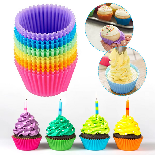 12Pcs Circular High-temperature Resistant Silicone Small Cake Cup Mold Pudding Jelly Cup Air Fryer Baking Pastry Kitchen Mold