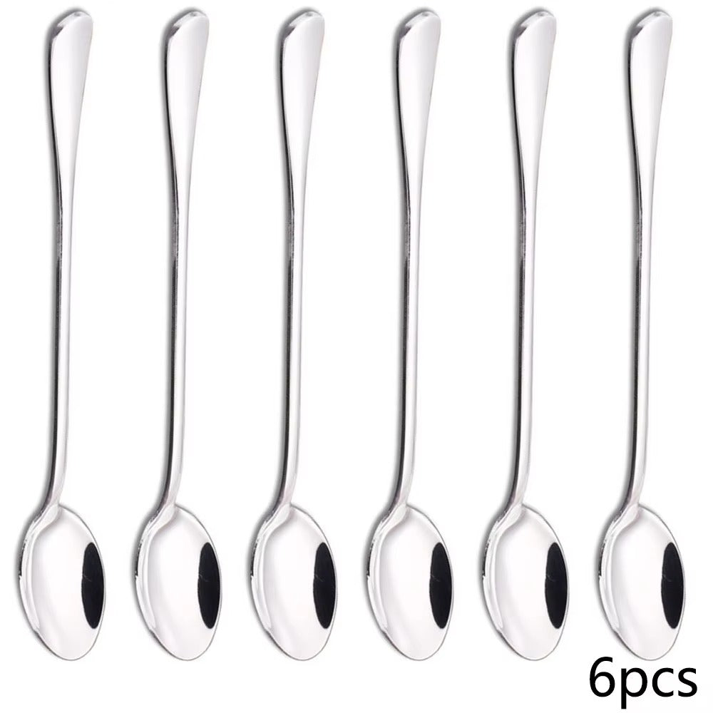 6PC Stainless Steel Coffee Spoon Long Handle Ice Cream Dessert Tea Spoon 19.5x2.8cm For Picnic Drinkware Tableware KitchenSupply